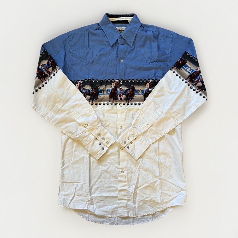Cumberland Outfitters Western Horse Print Pearl Snap Shirt Men Med Cowboy Rodeo